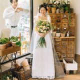 French Travel Shot Wedding Dress Bride Simple Sen Lace Slings Go Out Yarn License Small White Dress Engagement Dress Dress HZ0517
