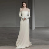 French Hepburn Light Wedding Dress Spring New Fish Tail Repair Slim Long Sleeves To Go Out Simple Yarn Evening Dress HZ0517