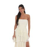 White Girded Lumbar Lotus Side Shoulder Dress Dress Dress Birthday Party Dress HZ0517