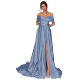 One-Word Shoulder Drag-Tailed Evening Dress Long Party Dress Dress Temperament Performance Suit HZ0517