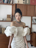 French White Sing Noodles Short Light Wedding Banquet Birthday Party Morning Robe Wedding Certificate Small Evening Dress Dress HZ0517
