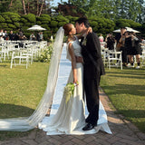 Elegant Fishtail Wedding Dress Simple Word Collar Lint Dress Lawn Wedding Yarn Small Tail Temperament Light Wedding Dress HZ0517