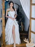 French Word Shoulder Light Wedding Dress 2026 New Bride Simple Vertine Face To Go Out To Welcome Yarn Super Fairy High Open Fork Dress HZ0517
