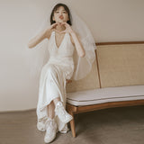 V-Necked Light Wedding Dress 2026 New Sensian Yarn High-Endnity French Simple Temperament Light Luxury Dress Woman HZ0517