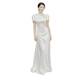Chinese-Style Light Wedding Dress 2026 New Simple Retro White Yarn Thin Travel Temperament Bride Engagement Dress HZ0517