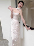 French Light Wedding Dress Sen Is Fairy Fishtail Sweet Bridal Flower Morning Robe Light Extravagant Breast Engagement Dress Yarn HZ0517
