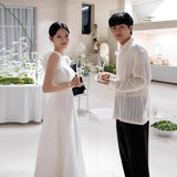 Sen Is Sweet Square Collared Wedding Dress Simple Engagement Dress Welcome Lawn Wedding Dress Master Wedding Certificate Small White Dress HZ0517