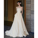Brassing And Densate Light Wedding Dress Bride 2026 Sensine Simple Retro Dress White Engagement Welcome Yarn Dress HZ0517