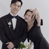Shadow Studio Black Vertiny A Word Shoulder Light Wedding Dress Couple Take Pictures Theme Wedding Dress Fashion Retro Hepburn Style HZ0517
