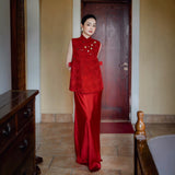 Evening Dress New Chinese Red Engagement Tour To Get The Bride Dinner Toast Long Sleeveless National Style Dress HZ0517