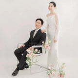 Long-Sleeved Sling Light Wedding Dress Simple Senling Super Fairy Shoulder Welcome Yarn Korean White Exterior Wedding Dress Thin HZ0517