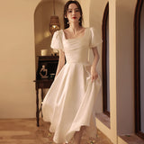 Banquet Evening Dress Woman 2026 New Certificate Registration Thin Dress Retro Vertiny Engagement White Small HZ0517