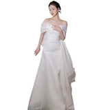 French Word Shoulder Light Wedding Dress 2026 Summer New Bridal Super Fairy Temperament Welcome Binsen White Yarn Woman HZ0517