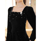 Black Velvet Evening Dress Bride Long-Sleeved Toast Suit 2026 New Summer Engagement Fashion Dress Dress Dress Woman HZ0517