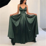 Deep V-Necked Green Elegant Open-Fork Evening Dress Dress Dress HZ0517