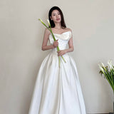 French Brated Light Wedding Dress Simple Stipend White Engagement Dress Bride Welcome Yarn HZ0517