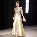 Champagne Gold Choir Head Dress Dress Evening Dress Female Host Adult Conductor Costumes Stage Competition Performance Costume HZ0517