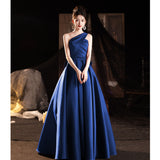 Blue Evening Dress Dress Light Luxury Small Minority Annual Meeting Host Banquet Dress Shoulder Art Exam Solo Performance Suit HZ0517