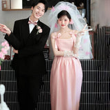 Pink Wedding Morning Robe French High-End Engagement Certificate Registration Light Wedding Bridal Dress Simple Small HZ0517