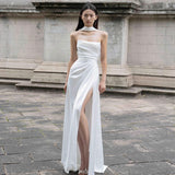 French Long Temperament Sexy Breast-Wearing Bridal Morning Dress Light Wedding Dress Slim Thin Simple Birthday Evening Dress HZ0517