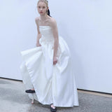 French One-Word Shoulder-To-Shoulder-To-Heart Evening Dress Dress 2025 New White Long-Term Collection Waist-Width Temperament Sleeveless Travel Shot Light Wedding Dress HZ0517