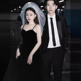 Black Suspension Light Wedding Bride Wedding Wedding Dress Certificate Registration Daily Small Dress HZ0517