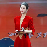 Host Evening Dress 2026 New Red Dignified Atmospheric Chinese Style Long Choir Performance Costume Female HZ0517