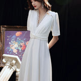 White Evening Dress Dress 2026 New Summer Banquet Temperament Long-Singed Elegant Sexy Lace Dress HZ0517