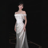 French-Style Linden Face Shoulder Light Wedding Dress High-Grade White Niche Temperament Fishtail Welcome Bride Out Of The Yarn HZ0517