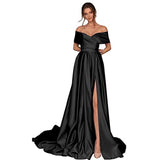 One-Word Shoulder Drag-Tailed Evening Dress Long Party Dress Dress Temperament Performance Suit HZ0517