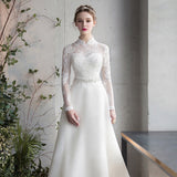 Ding Noodle Light Wedding Bridal Temperament Lace Long-Sleeved Banquet Dress Super Fairy Travel Wedding Dress Yarn Summer HZ0517