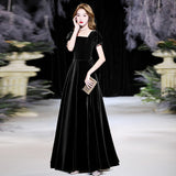 Velvet Evening Dress 2026 New Long-Term Feel Host Girl's Art Exam Banquet Temperament Short-Sleeved Dress HZ0517