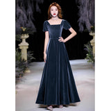 Velvet Evening Dress 2026 New Long-Term Feel Host Girl's Art Exam Banquet Temperament Short-Sleeved Dress HZ0517