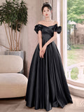 Black Word Shoulder High-End Vertebry Evening Dress Light Luxury Niche Annual Banquet Host Formal Occasion Dress Dress HZ0517