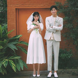 French Light Wedding Dress Dress Dress Certificate Registration Small White Dress Simple Engagement Brigade Thin Daily Dress HZ0517