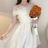 French First Love Card Small White Dress Light Wedding Dress Temperament Chiffon Shoulder Dress High Sense HZ0517