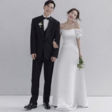 Shadow Studio Black Vertiny A Word Shoulder Light Wedding Dress Couple Take Pictures Theme Wedding Dress Fashion Retro Hepburn Style HZ0517