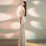 Fishtail Evening Dress New Banquet Sexy Hanging Neck Su Sequin Host Long Dresses HZ0517