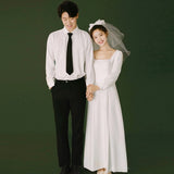 Sing Noodle Light Wedding Dress 2026 Spring New Travel Photo Retro Simple Long-Sleeved White Engagement Dress HZ0517