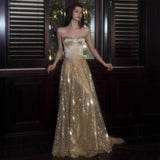Golden Bra Squins High-End Evening Dress Engagement Light Luxury Wedding Yarn Banquet Host Niche Dress HZ0517
