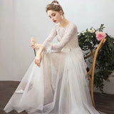 French Light Wedding Dress 2026 New Bridal Family Retro Long-Sleeved Wedding Dress Simple Thin Out Yarn Super Fairy HZ0517