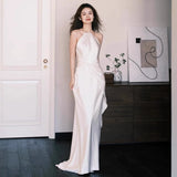 Engagement Dress Dress Dress 2026 New French Retro Style Simple Light Sen Family Light Wedding Dress Hanging Neck Morning Robe Evening Dress HZ0517