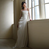 French Light Wedding Dress Bride Wipes The Heart Of The Super Fairy Shoulder Long Sleeve White Engagement Dress Dress HZ0517