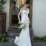Fishtail Light Wedding Dress Super Xiansen Outdoor Wedding Bride Welcome To Go Out To Wear Simple Vertewn Shoulder Evening Dress HZ0517