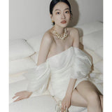Light Wedding Dress 2026 New Bride A Small Shoulder Bra Registration Dress Welcome Dress HZ0517