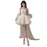 Morning Dress Female Bride With Breasts High-Grade Feeling Small Small Wedding Dress Wedding Dress White Birthday Wedding Dress HZ0517