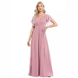 Evening Dress 2026 New Sexy Body Repair V-Neck Chiffon Dress Women's Party Bridesmaid Dress HZ0517