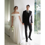 Light Wedding Dress Sen Family Travel Shooting Simple 2026 New Bride Wedding Super Fairy Shoulder Black Thin Fishtail Dress HZ0517