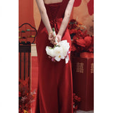 The Frontal Morning Robe Bride High-End Wine Red Engagement Dress Fishtail Skirt High-End Light Luxury Feast Toast HZ0517
