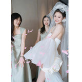 Fairy Fluffy Skirt Light Wedding Dress 2026 Spring New Breast-Shape Bride Morning Robe Princess Dress Tectored Engagement Yarn HZ0517
